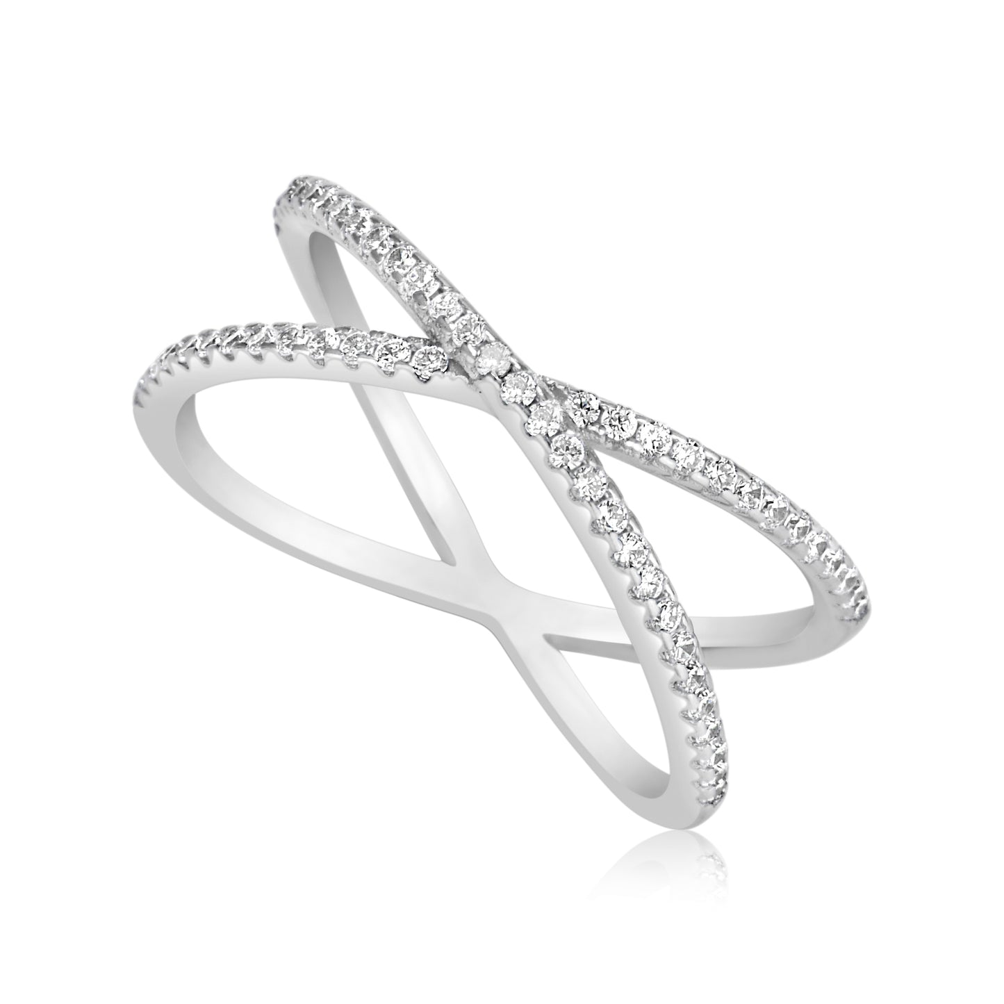 טבעת x משובצת זירקונים מכסף 925